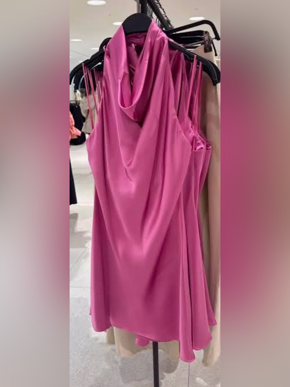 Zara Lilac Satin Cowl-Neck Halter Mini Dress with Ring Back Hardware Size Large